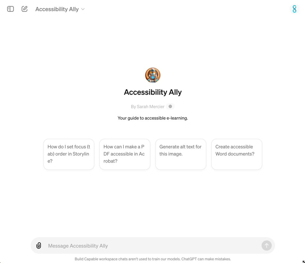Screenshot of the Accessibility Ally GPT chat.