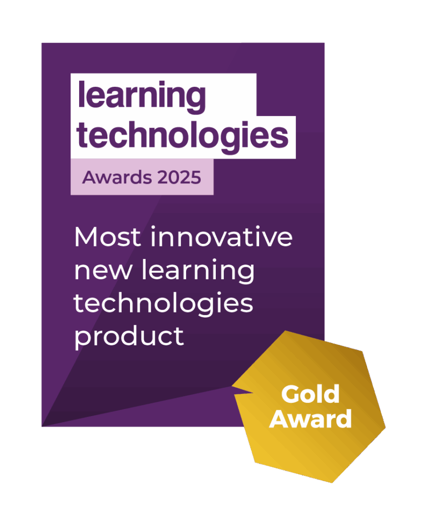 Learning Technologies Awards 2025 Gold Award banner for most innovative new learning technologies product.