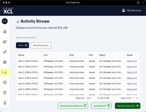 Screenshot of the XCL Activity Stream.