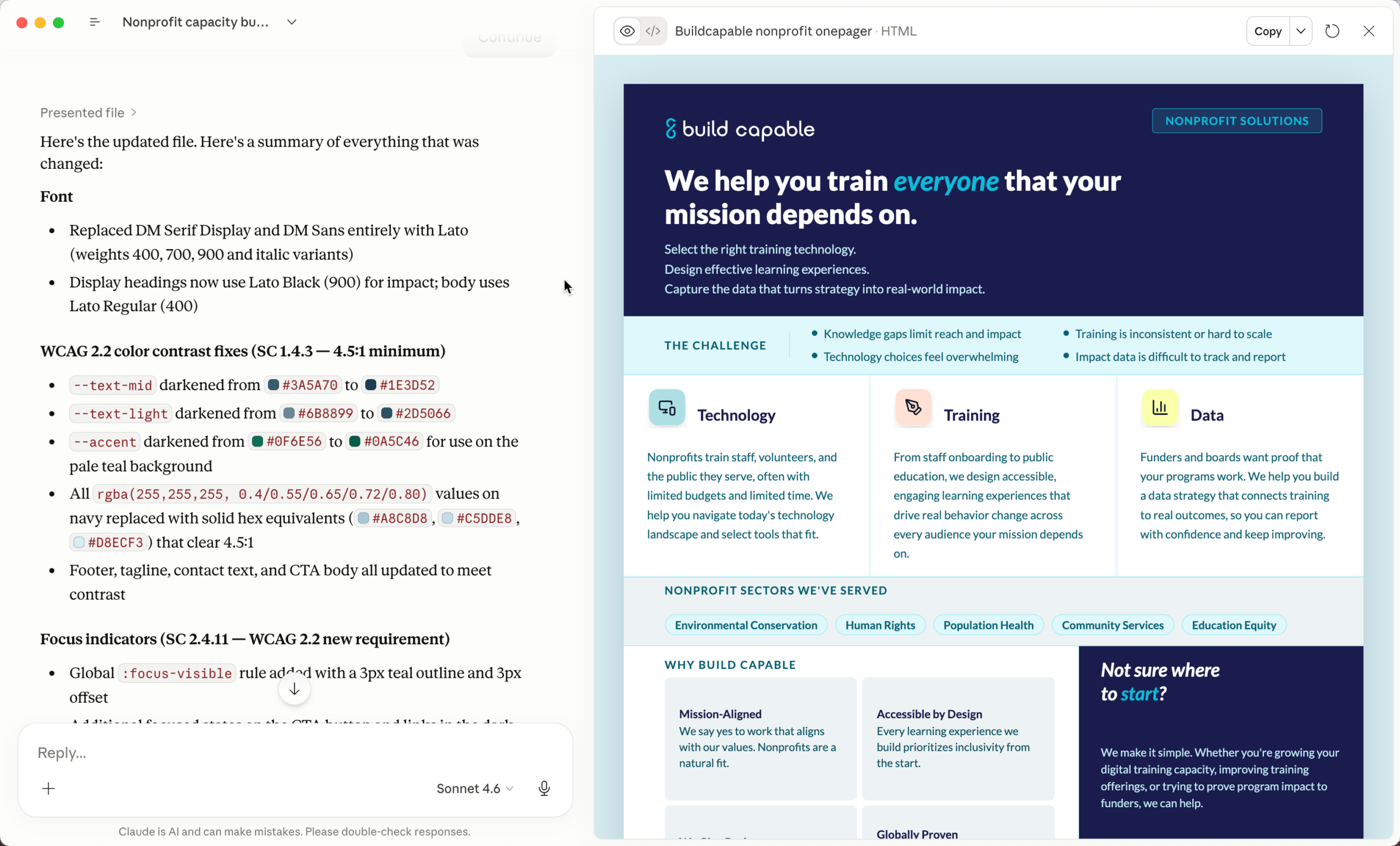 Screenshot of Claude prompt window with preview of the one pager.